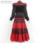 Flamenco Tiered Skirt and Double Frilled Shawl Set / Dots / Black & Red / FPS-1