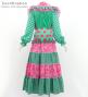 Flamenco Tiered Skirt and Double Frilled Shawl Set / Dots & Roses / Turquoise & Pink / FPS-4