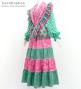 Flamenco Tiered Skirt and Double Frilled Shawl Set / Dots & Roses / Turquoise & Pink / FPS-4