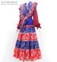 Flamenco Tiered Skirt and Double Frilled Shawl Set / Paisley / Navy & Red / FPS-7