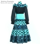 Kids Flamenco Tiered Skirt and Double Frilled Shawl Set / Dots & Roses / Light Blue & Black / JFPSp-3