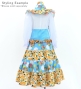Kids Flamenco Tiered Skirt and Double Frilled Shawl Set / Bouquet & Dots / Light Blue & Orange / JFPSp-5