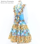 Kids Flamenco Tiered Skirt and Double Frilled Shawl Set / Bouquet & Dots / Light Blue & Orange / JFPSp-5