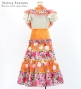 Kids Flamenco Tiered Skirt and Double Frilled Shawl Set / Bouquet & Dots / Light Orange & Pink / JFPSp-6