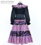 Kids Flamenco Tiered Skirt and Double Frilled Shawl Set / Roses & Dots / Purple & Pink / JFPSp-7
