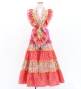 Kids Flamenco Tiered Skirt and Double Frilled Shawl Set / Paisley & Dots / Pink & Yellow / JFPSp-8