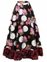 Circular Flamenco Skirt with Frills / Bouquets & Dots / Black & Red / JFS-12