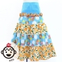 Kids Flamenco Tiered Skirt / Bouquet & Dots / Light Blue & Orange / JFSp-13