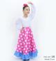 Kids Circular Flamenco Skirt with Frills / Polka Dots / Cherry Pink & Sky Blue / JFSp-4