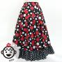Kids Circular Flamenco Skirt with Frills / Rose & Dots / Black & Red / JFSp-6