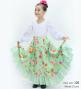 Kids Circular Flamenco Skirt with Frills / Roses & Carnations / Light Green / JFSp-8