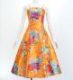 Japan Fabric Long Dress with Chrysanthemum & Plum Blossom & Cherry Blossom Print / Shantung / Orange / JW003or