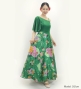 Japan Fabric One Shoulder Frill Sleeve Long Dress / Green / JW004gr