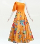 Japan Fabric One Shoulder Frill Sleeve Long Dress / Orange / JW004or