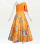 Japan Fabric One Shoulder Frill Sleeve Long Dress / Orange / JW004or