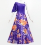 Japan Fabric One Shoulder Frill Sleeve Long Dress / Purple / JW004pu