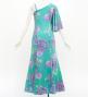 Japan Fabric One Shoulder Frill Sleeve Long Dress with Chrysanthemum Print / Light Blue / JW005lbl