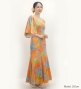 Japan Fabric One Shoulder Frill Sleeve Long Dress with Chrysanthemum Print / Orange / JW005or