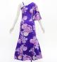 Japan Fabric One Shoulder Frill Sleeve Long Dress with Chrysanthemum Print / Purple / JW005pu