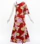 Japan Fabric One Shoulder Frill Sleeve Long Dress with Chrysanthemum Print / Red / JW005rd