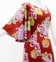 Japan Fabric One Shoulder Frill Sleeve Long Dress with Chrysanthemum Print / Red / JW005rd