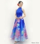 Japan Fabric American Armhole Long Dress with Chrysanthemum Print / Blue / JW006bl