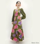 Japan Fabric Long Sleeve Dress with Peony Print / Khaki / JW007ka