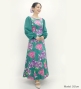 Japan Fabric Long Sleeve Dress with Peony Print / Turquoise Blue / JW007tbl