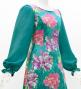Japan Fabric Long Sleeve Dress with Peony Print / Turquoise Blue / JW007tbl