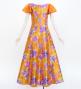 Japan Fabric Long Dress with Peony Print / Orange / JW008or