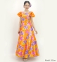 Japan Fabric Long Dress with Peony Print / Orange / JW008or