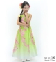 Kids Japan Fabric Long Dress with Cherry Blossom Print / Shantung / Light Green / JWp001lgr