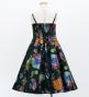 Kids Japan Fabric Long Dress with Chrysanthemum & Plum Blossom & Cherry Blossom Print / Shantung / Black / JWp003bk