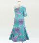 Kids Japan Fabric One Shoulder Frill Sleeve Long Dress with Chrysanthemum Print / Light Blue / JWp005lbl