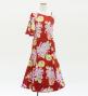 Kids Japan Fabric One Shoulder Frill Sleeve Long Dress with Chrysanthemum Print / Red / JWp005rd