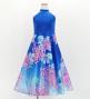 Kids Japan Fabric American Armhole Long Dress with Chrysanthemum Print / Blue / JWp006bl