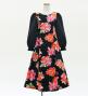Kids Japan Fabric Long Sleeve Dress with Peony Print / Black / JWp007bk