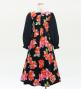 Kids Japan Fabric Long Sleeve Dress with Peony Print / Black / JWp007bk