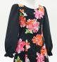 Kids Japan Fabric Long Sleeve Dress with Peony Print / Black / JWp007bk