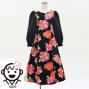 Kids Japan Fabric Long Sleeve Dress with Peony Print / Black / JWp007bk