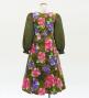 Kids Japan Fabric Long Sleeve Dress with Peony Print / Khaki / JWp007ka