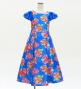 Kids Japan Fabric Long Dress with Peony Print / Blue / JWp008bl