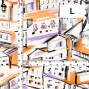 Flamenco Fabric / Townscape Pattern / JKF-197-OR
