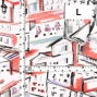 Flamenco Fabric / Townscape Pattern / JKF-197-RD